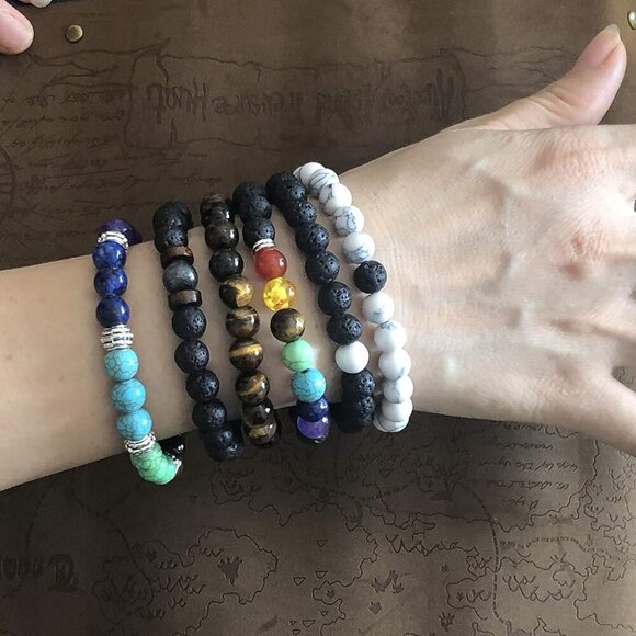Black Lava Stone 7 Chakra Bracelets 8mm Beads Meditation Yoga Diffuser Gift - Picture 8 of 9